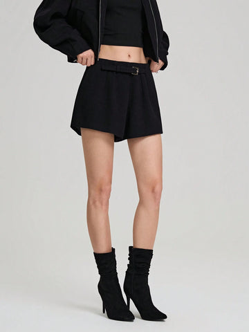 Ontre 40% Wool Blend Twill Fabric Stylish Women Shorts, Brown Ultra-Short Shorts For Autumn/Winter Outfit
