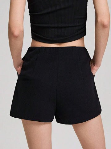 Ontre 40% Wool Blend Twill Fabric Stylish Women Shorts, Brown Ultra-Short Shorts For Autumn/Winter Outfit