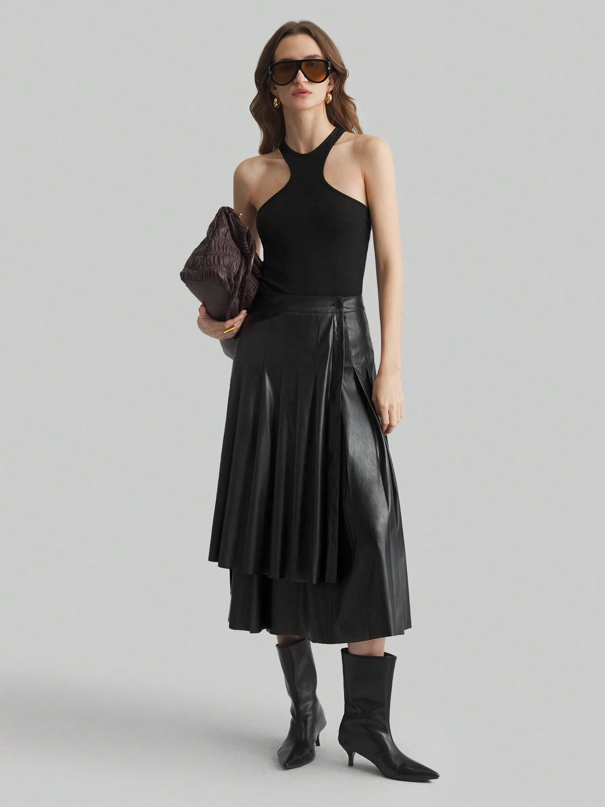 Ontre Elegant Retro Style Valentine's Date Night Layered Waist Black A-Line Skirt, Minimalist High-End, Spring