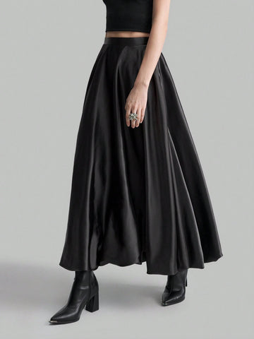 Ontre Elegant Satin Gloss Flower Bud Design High Waist Women's Skirt