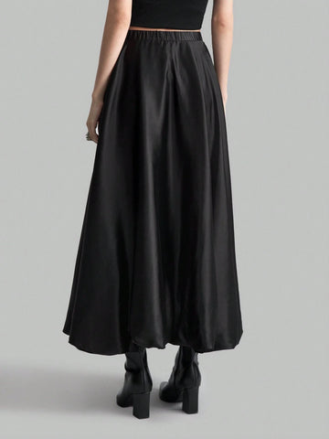 Ontre Elegant Satin Gloss Flower Bud Design High Waist Women's Skirt