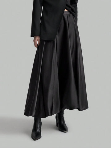 Ontre Elegant Satin Gloss Flower Bud Design High Waist Women's Skirt