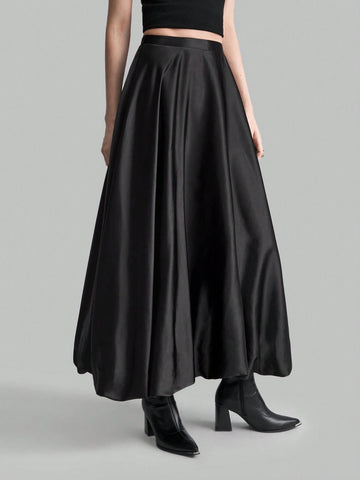 Ontre Elegant Satin Gloss Flower Bud Design High Waist Women's Skirt