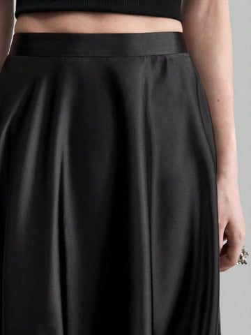 Ontre Elegant Satin Gloss Flower Bud Design High Waist Women's Skirt