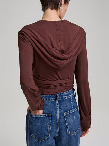 Ontre Elegant & Simple Long Sleeve Knit Mock Neck Top, Suitable For Holiday, New Year, Wear, Brown