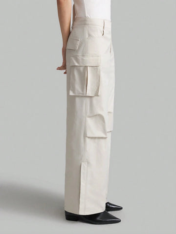Ontre Light Gray Low Waist Cargo Pocket Side Split Street Hip-Hop Style Casual Pants