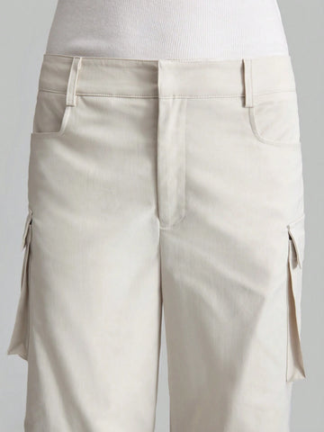 Ontre Light Gray Low Waist Cargo Pocket Side Split Street Hip-Hop Style Casual Pants