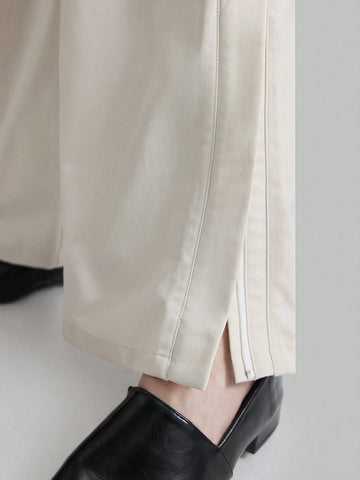 Ontre Light Gray Low Waist Cargo Pocket Side Split Street Hip-Hop Style Casual Pants