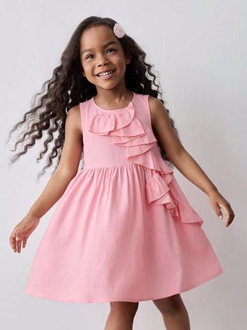 Ontre Loose Casual Ruffled Trim Young Girl Dress