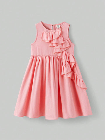 Ontre Loose Casual Ruffled Trim Young Girl Dress