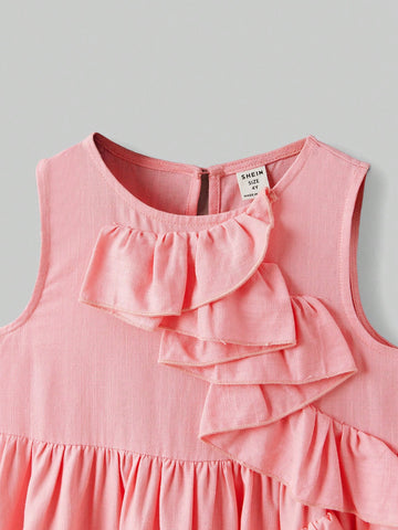 Ontre Loose Casual Ruffled Trim Young Girl Dress