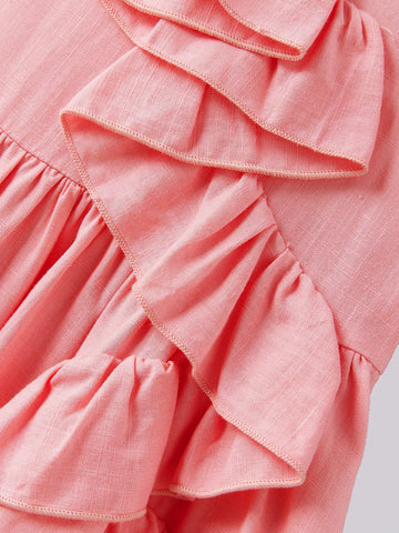 Ontre Loose Casual Ruffled Trim Young Girl Dress