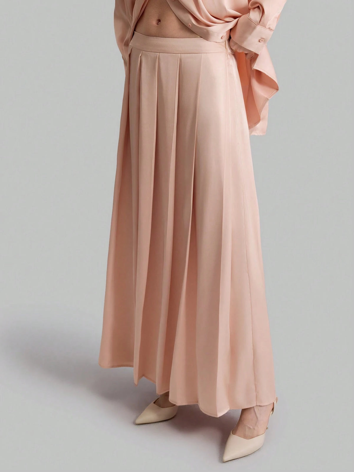 Ontre Orange-Pink New Year's Pleated Front High Waist Elegant Party/Office Wear Mermaid Skirt