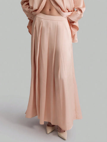 Ontre Orange-Pink New Year's Pleated Front High Waist Elegant Party/Office Wear Mermaid Skirt