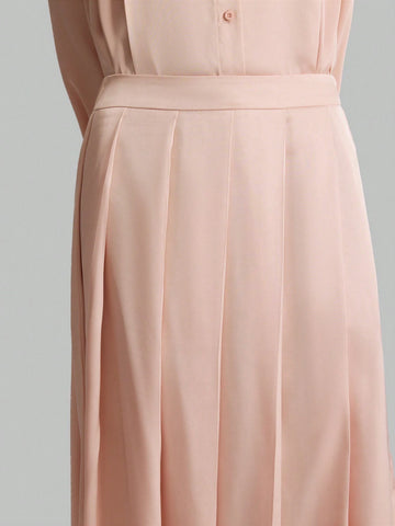 Ontre Orange-Pink New Year's Pleated Front High Waist Elegant Party/Office Wear Mermaid Skirt