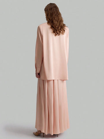 Ontre Orange-Pink New Year's Pleated Front High Waist Elegant Party/Office Wear Mermaid Skirt