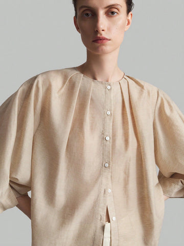 Ontre Solid Button Front Batwing Sleeve Blouse