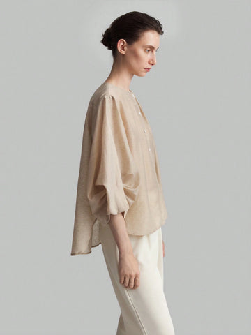 Ontre Solid Button Front Batwing Sleeve Blouse