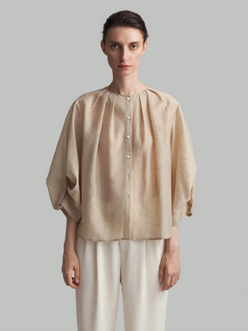 Ontre Solid Button Front Batwing Sleeve Blouse