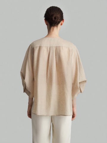 Ontre Solid Button Front Batwing Sleeve Blouse