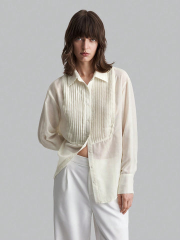 Ontre Solid Pleated Detail Blouse