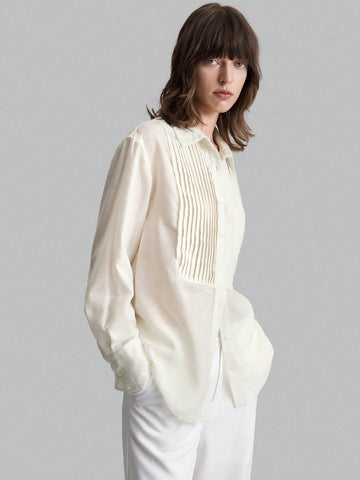 Ontre Solid Pleated Detail Blouse