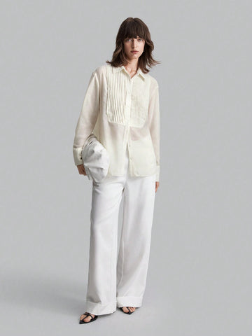 Ontre Solid Pleated Detail Blouse