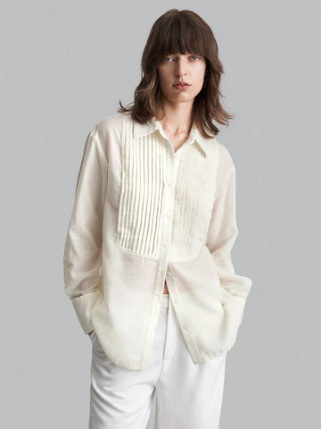 Ontre Solid Pleated Detail Blouse