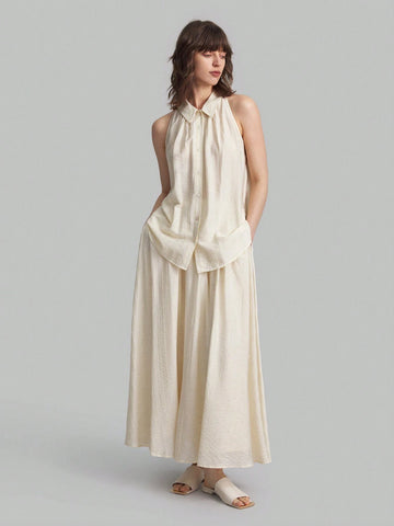 Ontre Women High Waist Pleated Skirt, Lined, Suitable For Autumn, Back To School, Outdoor Wear