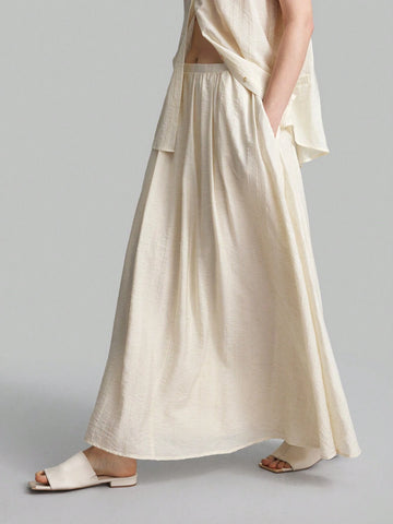 Ontre Women High Waist Pleated Skirt, Lined, Suitable For Autumn, Back To School, Outdoor Wear