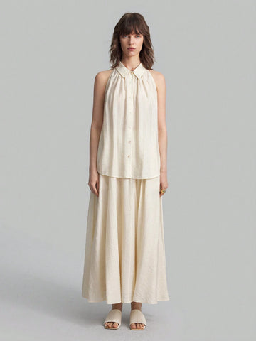 Ontre Women High Waist Pleated Skirt, Lined, Suitable For Autumn, Back To School, Outdoor Wear