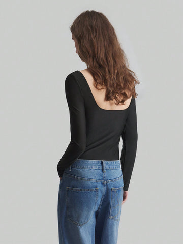 Ontre Women Letter Print Long Sleeve Bodysuit, Casual Autumn