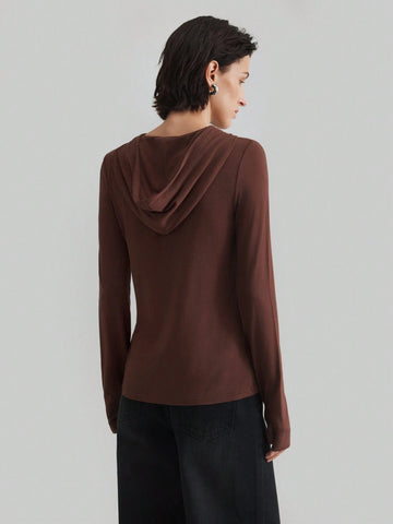Women Solid Color Long Sleeve Simple Hoodie T-Shirt, Casual For Daily Wear