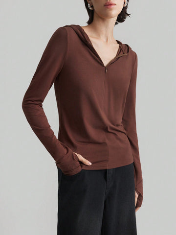 Women Solid Color Long Sleeve Simple Hoodie T-Shirt, Casual For Daily Wear
