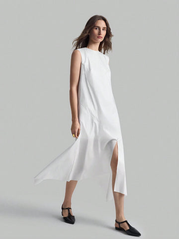 Ontre Women Solid Color Simple Sleeveless Casual Dress