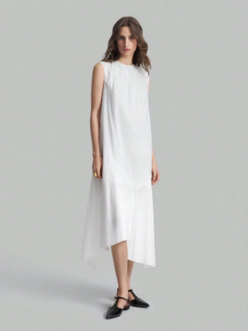 Ontre Women Solid Color Simple Sleeveless Casual Dress