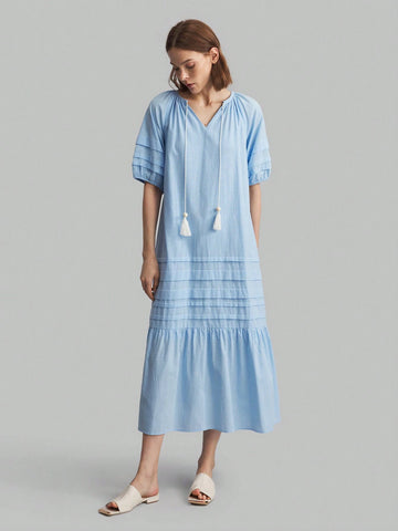 Ontre Women Summer Tie Neck Plain Casual Dress
