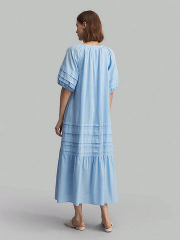 Ontre Women Summer Tie Neck Plain Casual Dress