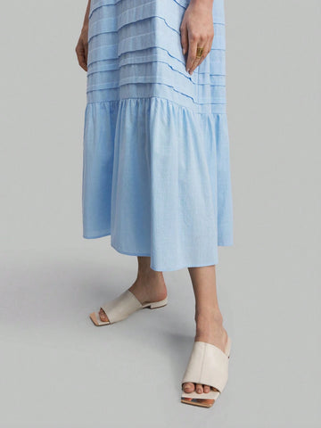 Ontre Women Summer Tie Neck Plain Casual Dress