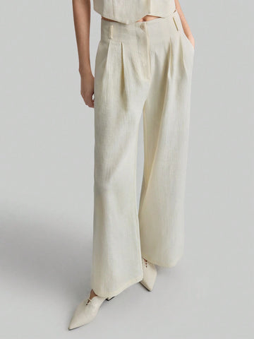 Ontre Women's 2025 New Casual Vacation Apricot Spring Straight Leg Trousers, Versatile