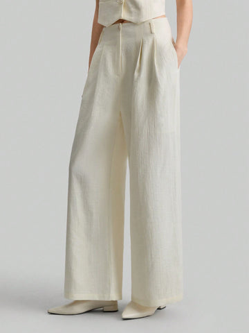 Ontre Women's 2025 New Casual Vacation Apricot Spring Straight Leg Trousers, Versatile
