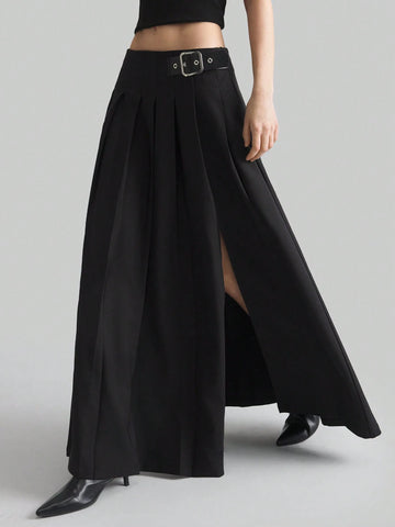 Ontre Women's Elegant Satin & Tweed Patchwork Skirt, Suitable For Office And Casual Urban Wear, Autumn