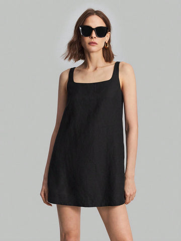 Ontre Women's Fashionable Simple Solid Color Square Neckline Cami Dress