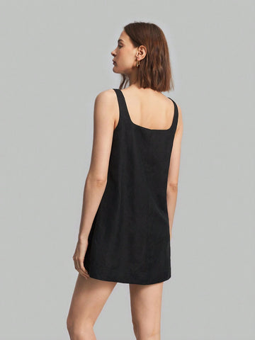 Ontre Women's Fashionable Simple Solid Color Square Neckline Cami Dress