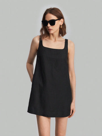 Ontre Women's Fashionable Simple Solid Color Square Neckline Cami Dress