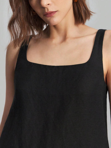 Ontre Women's Fashionable Simple Solid Color Square Neckline Cami Dress