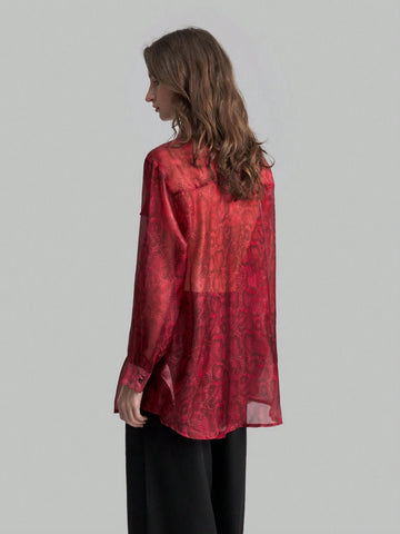 Ontre Women's Front Button Long Sleeve Pocket Minimalist Shirt-Collar Blouse, Casual Everyday