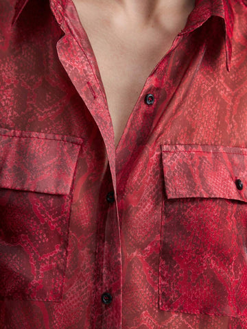 Ontre Women's Front Button Long Sleeve Pocket Minimalist Shirt-Collar Blouse, Casual Everyday