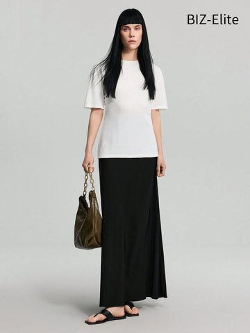 Women's Long A-Line Skirt, Elegant Black Ankle-Length Skirt, Essential Basic Skirt