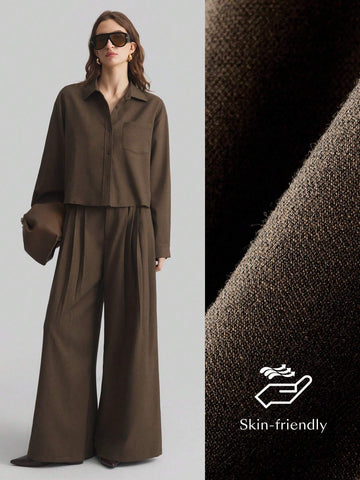 Ontre Women's Pleated Wide Leg Pants, Flattering Silhouette, Comfortable Commuter Casual Pants, Versatile